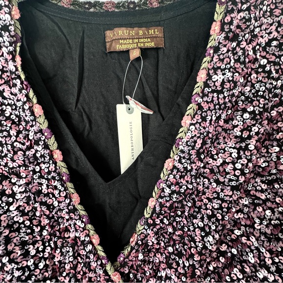 Anthropologie Varun Bahl Purple Pink Sequin Wrap Dress 3/4 Sleeve NWT Size 6 - Picture 7 of 10